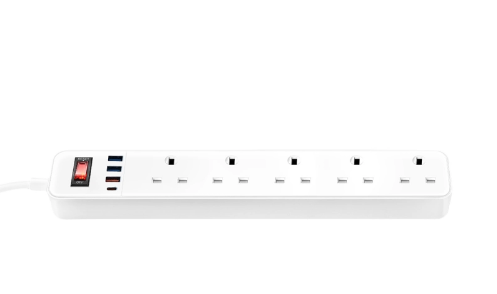 [HOT SALE] AIFIKE 5 Outlet 3 USB Power Extension Cable Socket White ,2M New Pc Fireproof Material-High Quality Copper Core-Overload Protection-AFK-249 Power Strip Charging Outlet extension cable