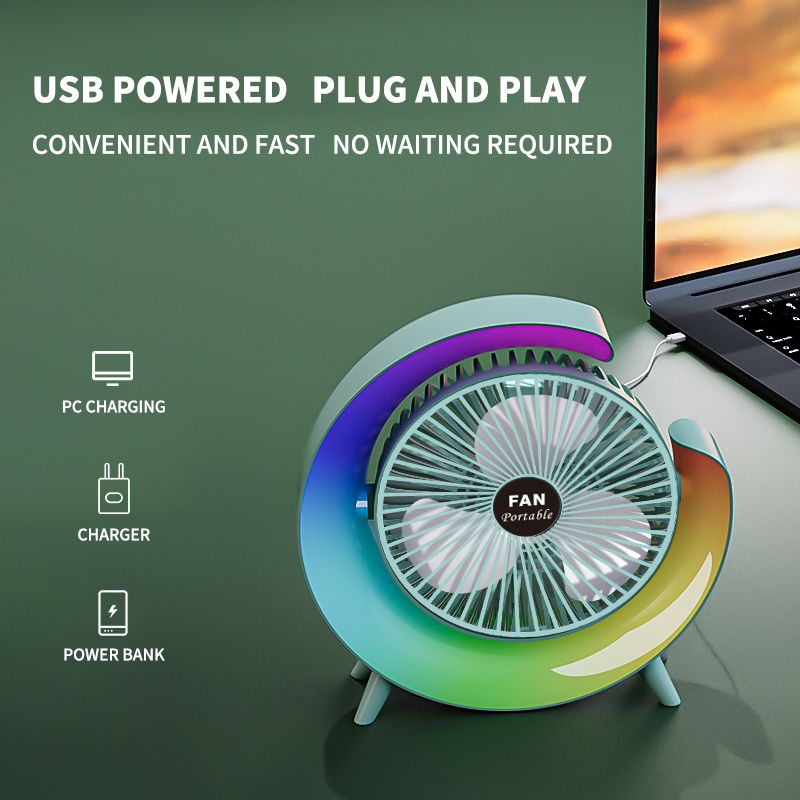 AIFIKE Modern  Desktop Fan With Glow Rainbow Three Wind Speeds And Angle Adjustment Long Battery Life(4-5 Hours) Type-c Charging Electric Small Fan-AFK111