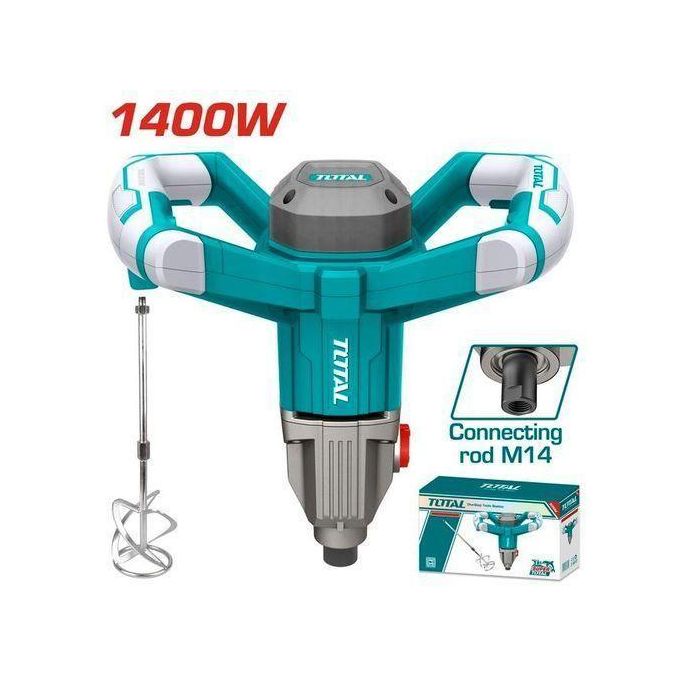 TOTAL Heavy duty Cement Mixer, Max 1400W Electric Concrete Mixer with Adjustable Speeds, Portable Mortar Mixer, Handheld Mud Mixer for Mixing Mortar, Paint, Slurry, Gypsum, Sheetrock, Feeding