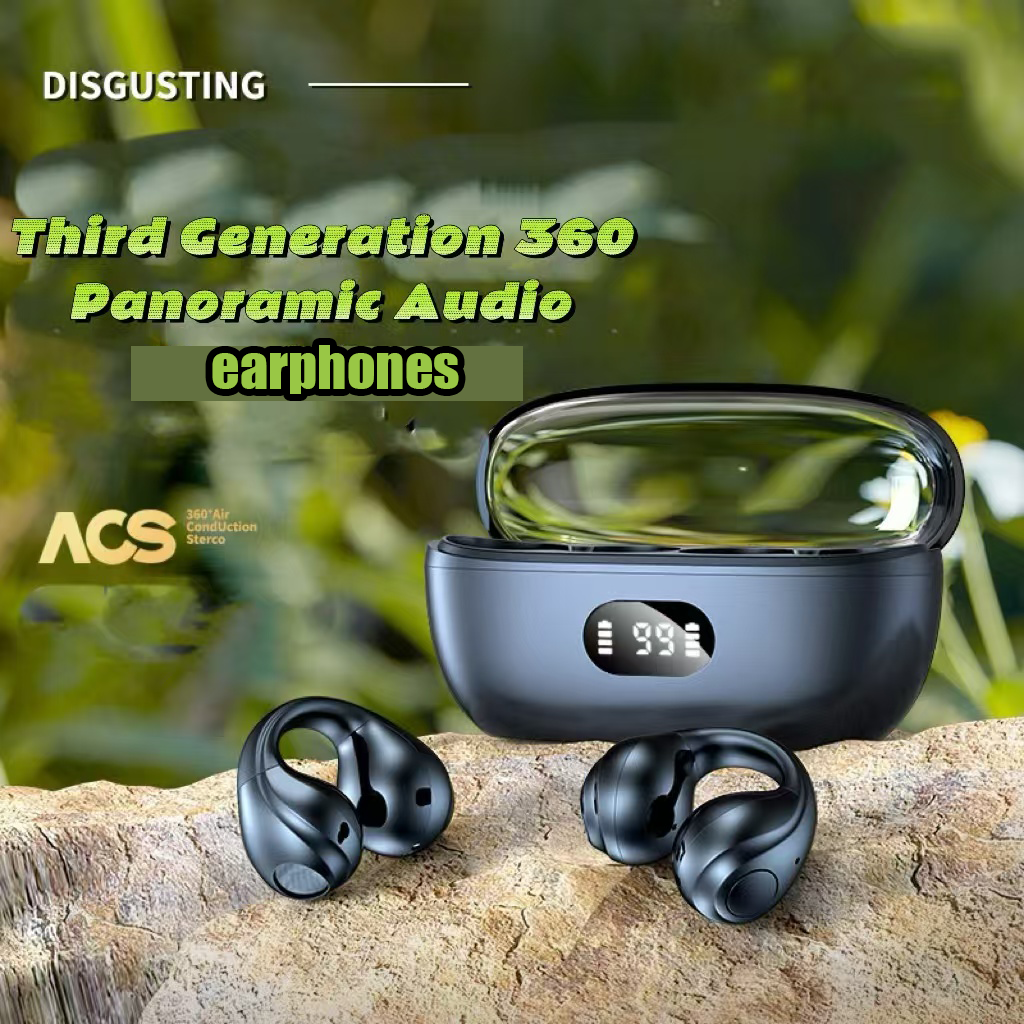 Open Ear Clip Wireless Earbuds Bluetooth, Sports Earphones Built-in Microphone with Earhooks & Ear Hook, Wireless Charging Case & Display, Waterproof Fitness Headphones for Exercise