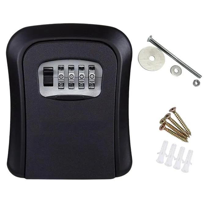 Full metallic Weatherproof Wall-mounted Key Safe Password Key Box Key Lock Box, 4 Combination lock Key Storage Lock Box Indoor and Outdoor