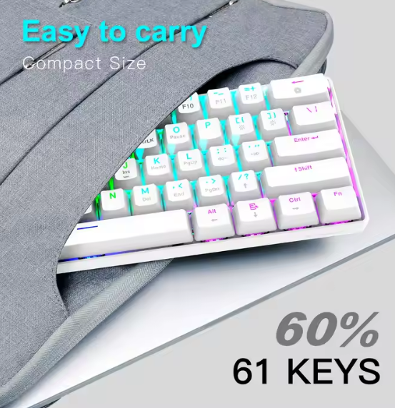 60 Percent Mechanical Gaming Keyboard Ergonomic Durable Mini White Gaming Keyboard
