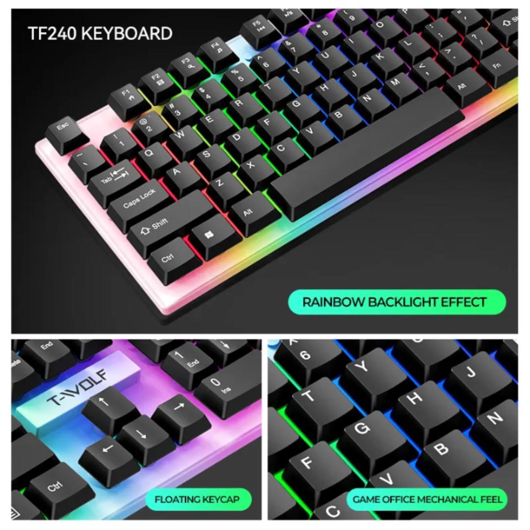 T-wolf 4 in 1 Wired Backlight Gaming Mouse Keyboard Combo Game Headset Earphone Mouse Pad Set for PC Gaming Office