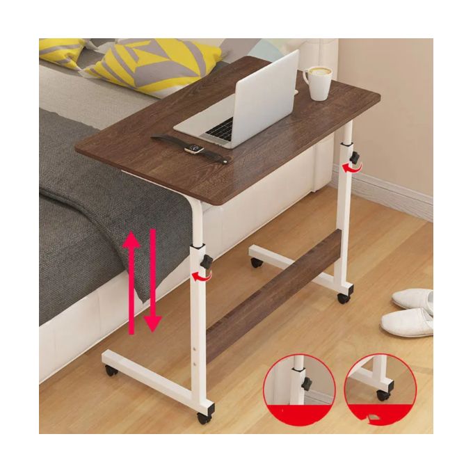 Mobile bedside computer desk with wheels home portable computer desk bed folding desk children's study table, office laptop table - dark brown