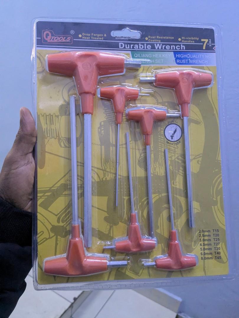 7-Piece Durable T-Handle Allan Key Wrench Set (2mm - 8mm, T15 - T45)