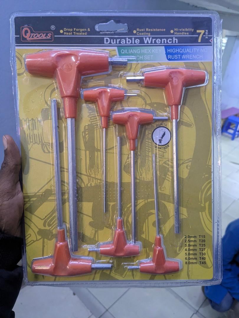 7-Piece Durable T-Handle Allan Key Wrench Set (2mm - 8mm, T15 - T45)