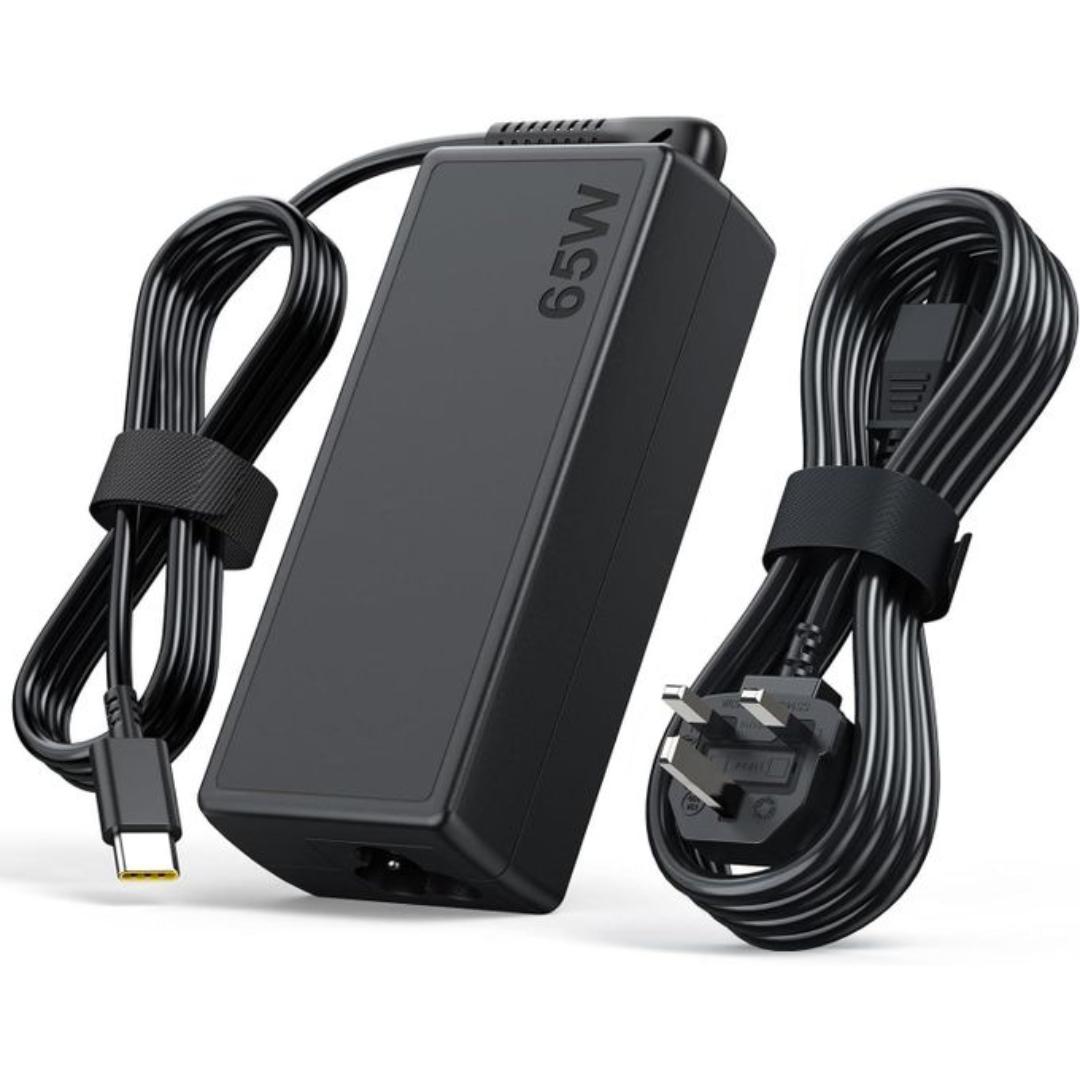 Lenovo 65W USB-C Laptop Charger with Power Cable - Universal Compatibility for Lenovo - Fast Charging Adapter for Laptops, Tablets, and Smartphones