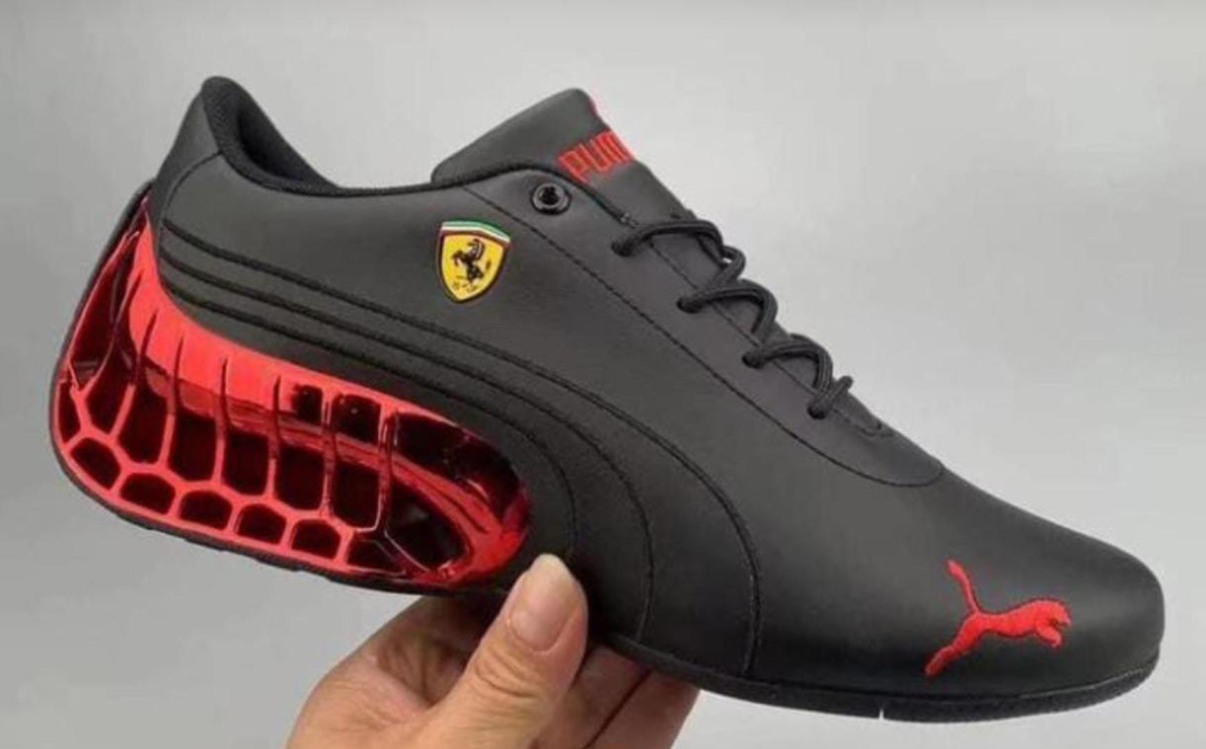 White Drift Cat Ultra Sneakers – Motorsport-Inspired Shoes with Red Heel Accent, Ferrari Shield Logo & Stylish Low-Top Unisex Casual Footwear