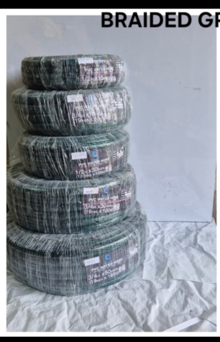 BRAIDED GREEN PIPE Water Hose Pipe -Green high-quality 3-layered hose pipe is a flexible, silicone free, kink and abrasion resistant hose pipe which is ideal for watering