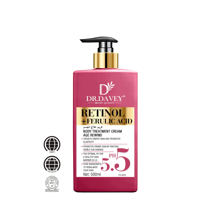 dr davey RETINOL + Ferulic Acid Age Rewind Body Lotion. Moisturizes, Slows Aging, Firms, Moisturizes, Removes Wrinkles, Fine Lines, Is Age Deying & Fights Visible sun damage