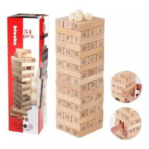 Jenga friends game Jenga Tower (Wooden)54 Pcs Wooden Number Stacking Block Tumble Tower Blocks Game Giant Toppling Tower Wood Stacking Game