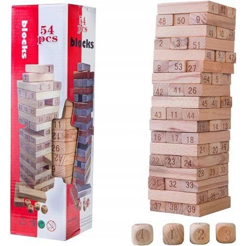 Jenga friends game Jenga Tower (Wooden)54 Pcs Wooden Number Stacking Block Tumble Tower Blocks Game Giant Toppling Tower Wood Stacking Game