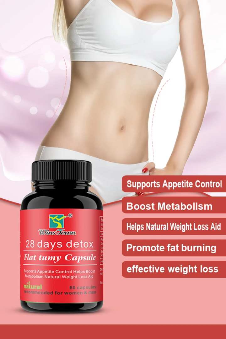 Flat tummy capsules and detox promote a flatter stomach. Combining herbal tea and supplement capsules, this detox program helps eliminate toxins, boost metabolism,