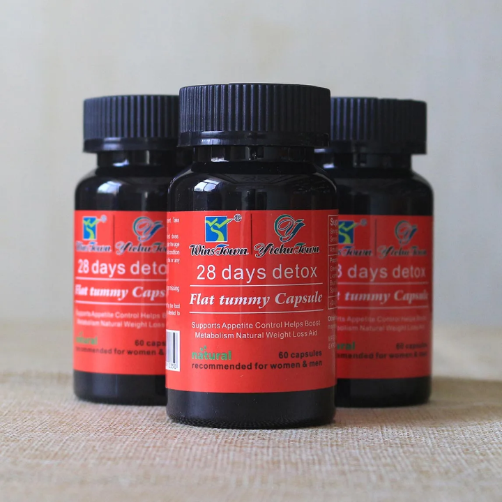 Flat tummy capsules and detox promote a flatter stomach. Combining herbal tea and supplement capsules, this detox program helps eliminate toxins, boost metabolism,