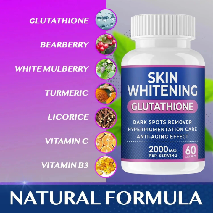 Glutathione Whitening Pills - 60 Capsules 2000mg Glutathione - Effective Skin Lightening Supplement - Dark Spots, Melasma & Acne Scar Remover, Hyperpigmentation Treatment - Anti-Aging Antioxidant