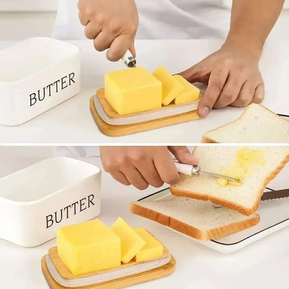 BUTTER SPREAD KIT BUTTER DISH WITH LID, BUTTER DISH FOR COUNTERTOP BUTTER KEEPER WITH STAINLESS STEEL MULTIPURPOSE BUTTER KNIFE, LARGE BUTTER CONTAINER WITH SILICONE HOME DECOR KITCHEN GIFT WHITE BLAC