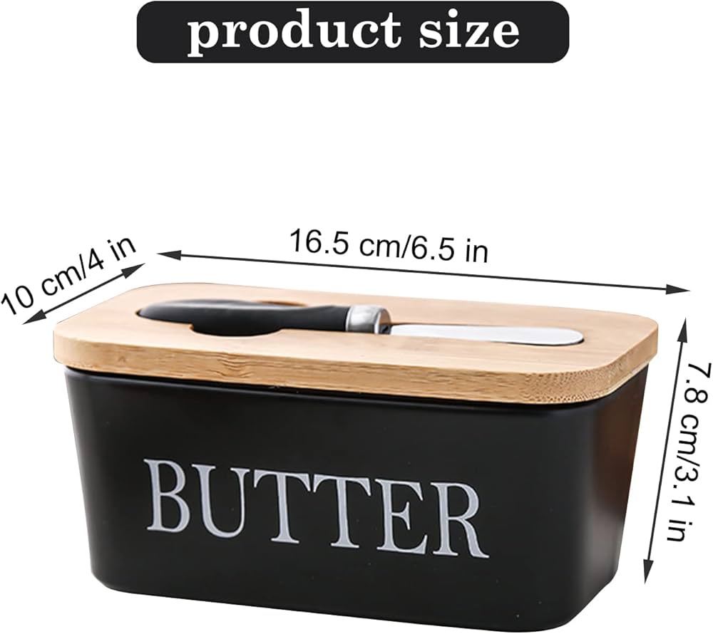 BUTTER SPREAD KIT BUTTER DISH WITH LID, BUTTER DISH FOR COUNTERTOP BUTTER KEEPER WITH STAINLESS STEEL MULTIPURPOSE BUTTER KNIFE, LARGE BUTTER CONTAINER WITH SILICONE HOME DECOR KITCHEN GIFT WHITE BLAC