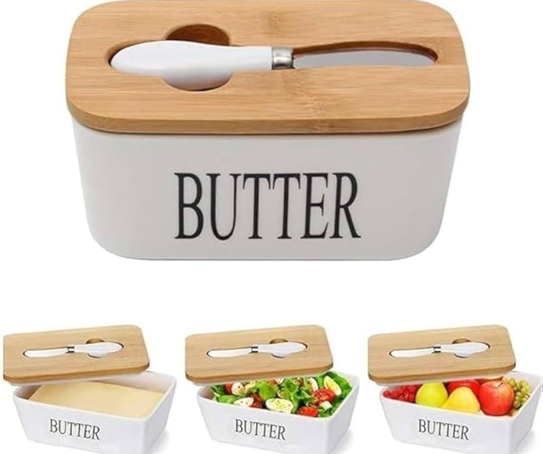 BUTTER SPREAD KIT BUTTER DISH WITH LID, BUTTER DISH FOR COUNTERTOP BUTTER KEEPER WITH STAINLESS STEEL MULTIPURPOSE BUTTER KNIFE, LARGE BUTTER CONTAINER WITH SILICONE HOME DECOR KITCHEN GIFT WHITE BLAC