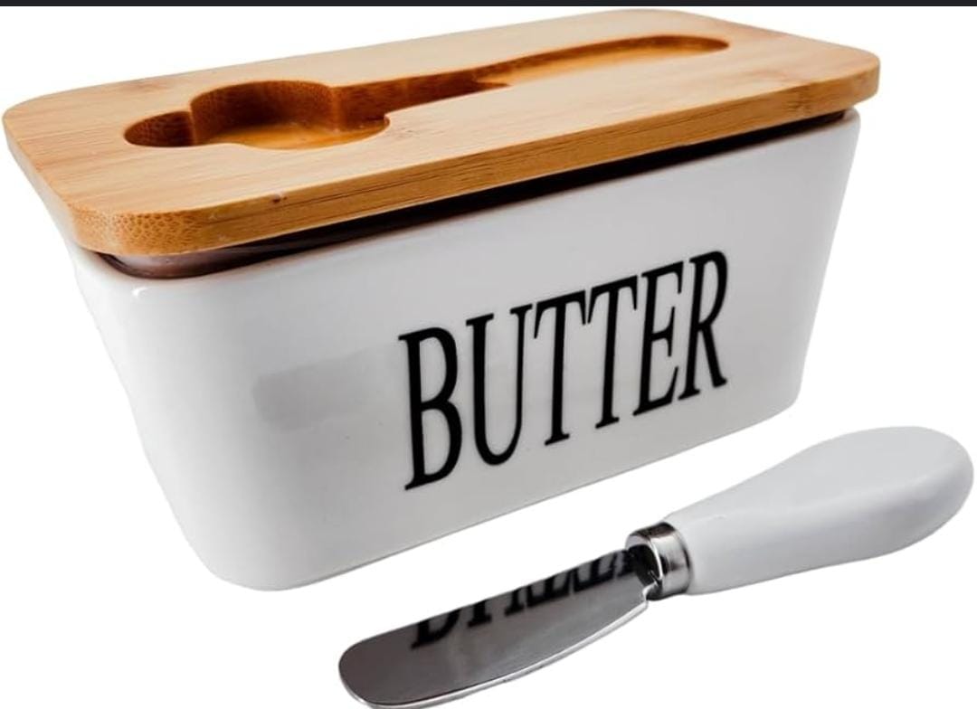 BUTTER SPREAD KIT BUTTER DISH WITH LID, BUTTER DISH FOR COUNTERTOP BUTTER KEEPER WITH STAINLESS STEEL MULTIPURPOSE BUTTER KNIFE, LARGE BUTTER CONTAINER WITH SILICONE HOME DECOR KITCHEN GIFT WHITE BLAC