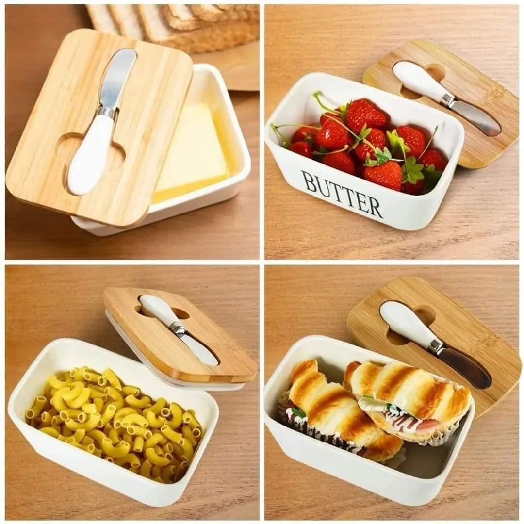 BUTTER SPREAD KIT BUTTER DISH WITH LID, BUTTER DISH FOR COUNTERTOP BUTTER KEEPER WITH STAINLESS STEEL MULTIPURPOSE BUTTER KNIFE, LARGE BUTTER CONTAINER WITH SILICONE HOME DECOR KITCHEN GIFT WHITE BLAC