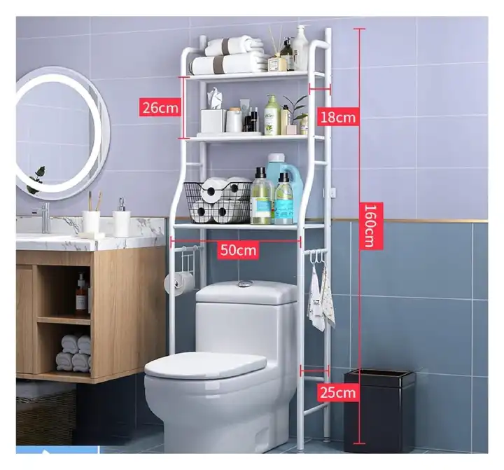 OVER THE TOILET RACK HEAVY GAUGE 153X45X25CM METALLIC 3 LAYER SHELF BATHROOM SPACE SAVER, OVER THE TOILET RACK, BATHROOM CORNER STAND STORAGE ORGANIZER ACCESSORIES, THE WASHING MACHINE, WITH HANGING