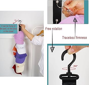 HAT ORGANIZER, UNISEX STORAGE HOLDER WITH 8 CLIPS | OVER-THE-DOOR RACK AND ORGANIZER | BASEBALL CAP CAP RACK WITH STICKY HOOK FOR CLOSET, WALL (BLACK)