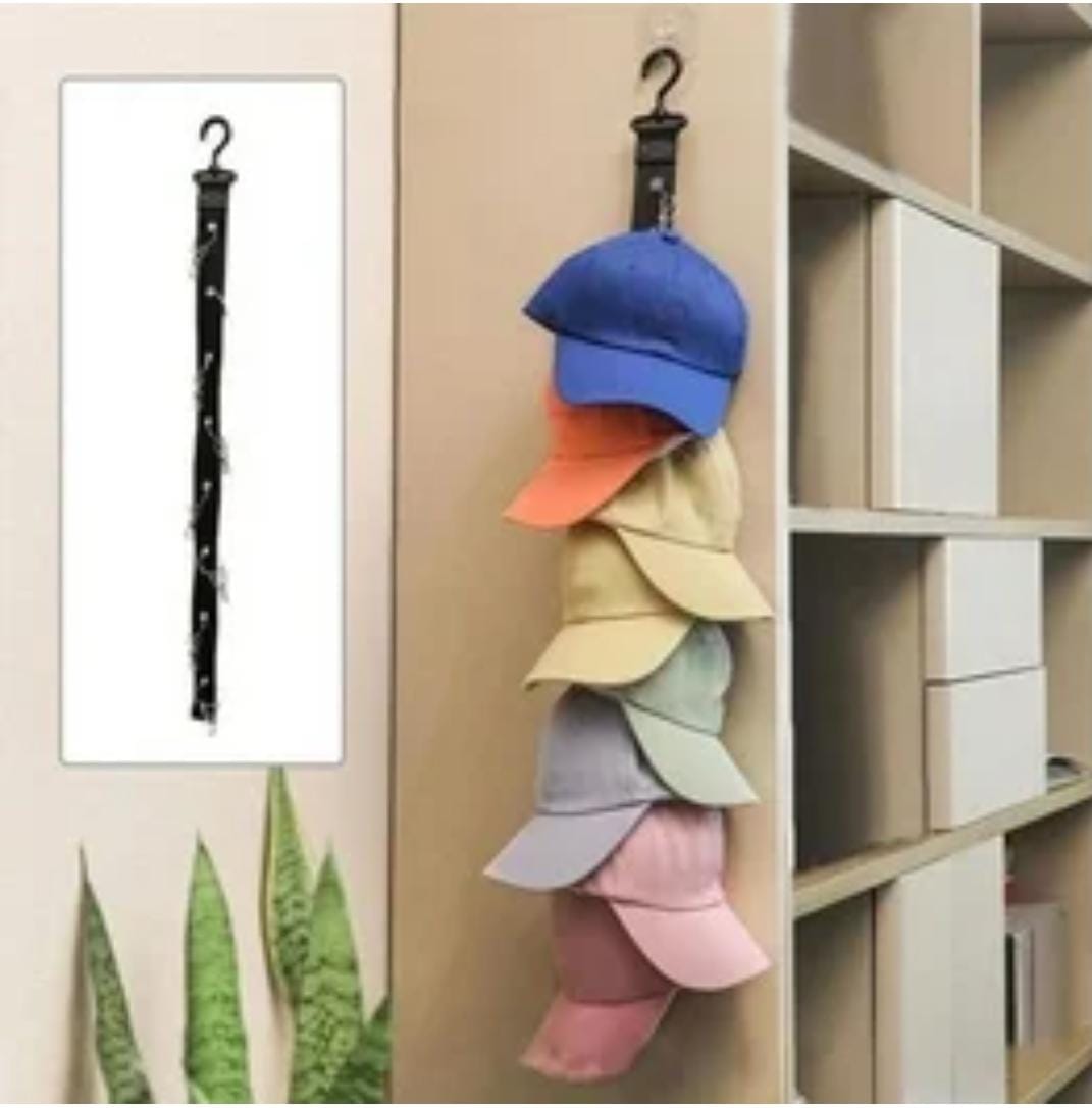 HAT ORGANIZER, UNISEX STORAGE HOLDER WITH 8 CLIPS | OVER-THE-DOOR RACK AND ORGANIZER | BASEBALL CAP CAP RACK WITH STICKY HOOK FOR CLOSET, WALL (BLACK)