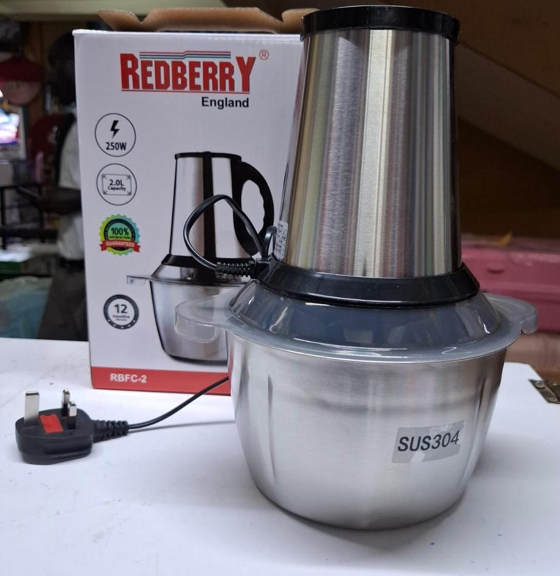 2 ltrs stainless  redberry steel chopper  Food Processor, Meat Grinder with 1 Bowl 8 Cup, Electric Food Chopper with 4 Large Sharp Blades for Meat, Fruits, Vegetables, Baby Food, Nuts, 2 Speed, 350W