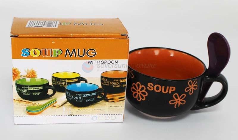 CERAMIC SOUP BOWL + SINGLE SET IN BOX MUG SET CERAMIC SPOON CERAMIC SOUP MUG WITH SPOON | BOWL FOR ICE CREAM, CEREAL, OATMEAL | LARGE COFFEE CUP FOR ESPRESSO, CAFFEINE, BEVERAGE | CUTE HOME & KITCHEN