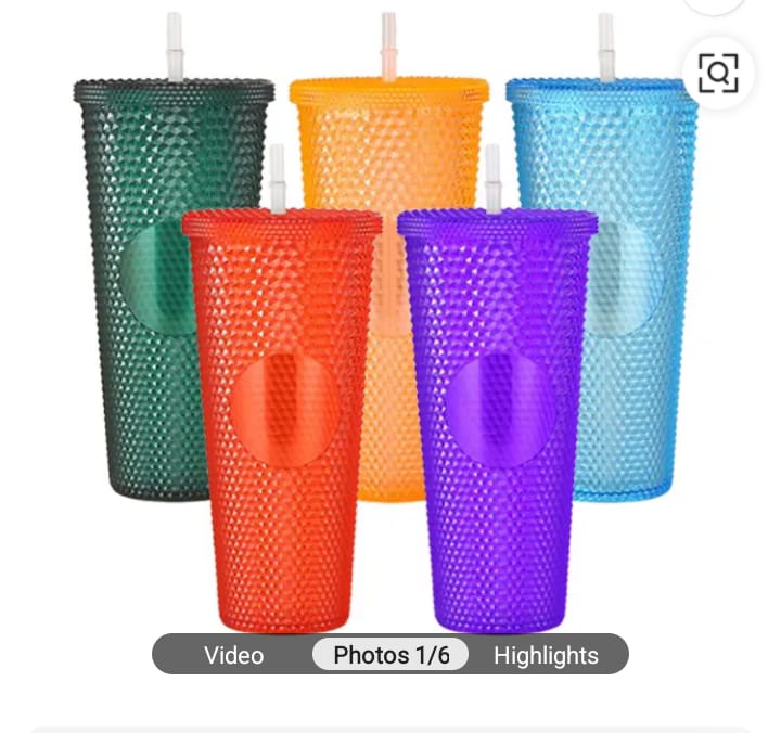 PLASTIC STRAW TUMBLER SIMPLE MODERN PLASTIC MATTE STUDDED TUMBLER WITH LID AND STRAW | REUSABLE BPA FREE ICED COFFEE CUPS DOUBLE WALL SMOOTHIE CUP | GIFTS FOR WOMEN MEN HIM HER
