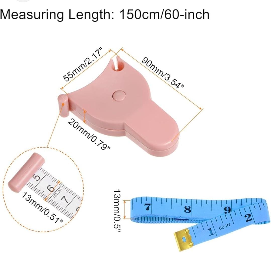 152CM RETRACTING BODY FITNESS MEASURING TAPE TAPE MEASURE BODY MEASURING TAPE  RETRACTABLE MEASURING TAPE FOR BODY MEASUREMENT & WEIGHT LOSS, ACCURATE BODY TAPE MEASURE FOR FITNESS, TAILOR, SEWING, HA