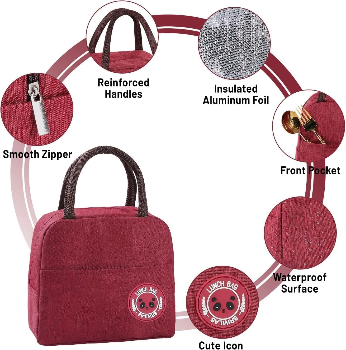 INSULATED FOOD BAG23X13X20CM LUNCH BAG FOR WOMEN & MEN ADULT INSULATED LUNCH BOX, SMALL LEAKPROOF COOLER FOOD LUNCH CONTAINERS REUSABLE HIGH CAPACITY LUNCH TOTE BAGS FOR WORK, TRAVEL, OUTDOOR (