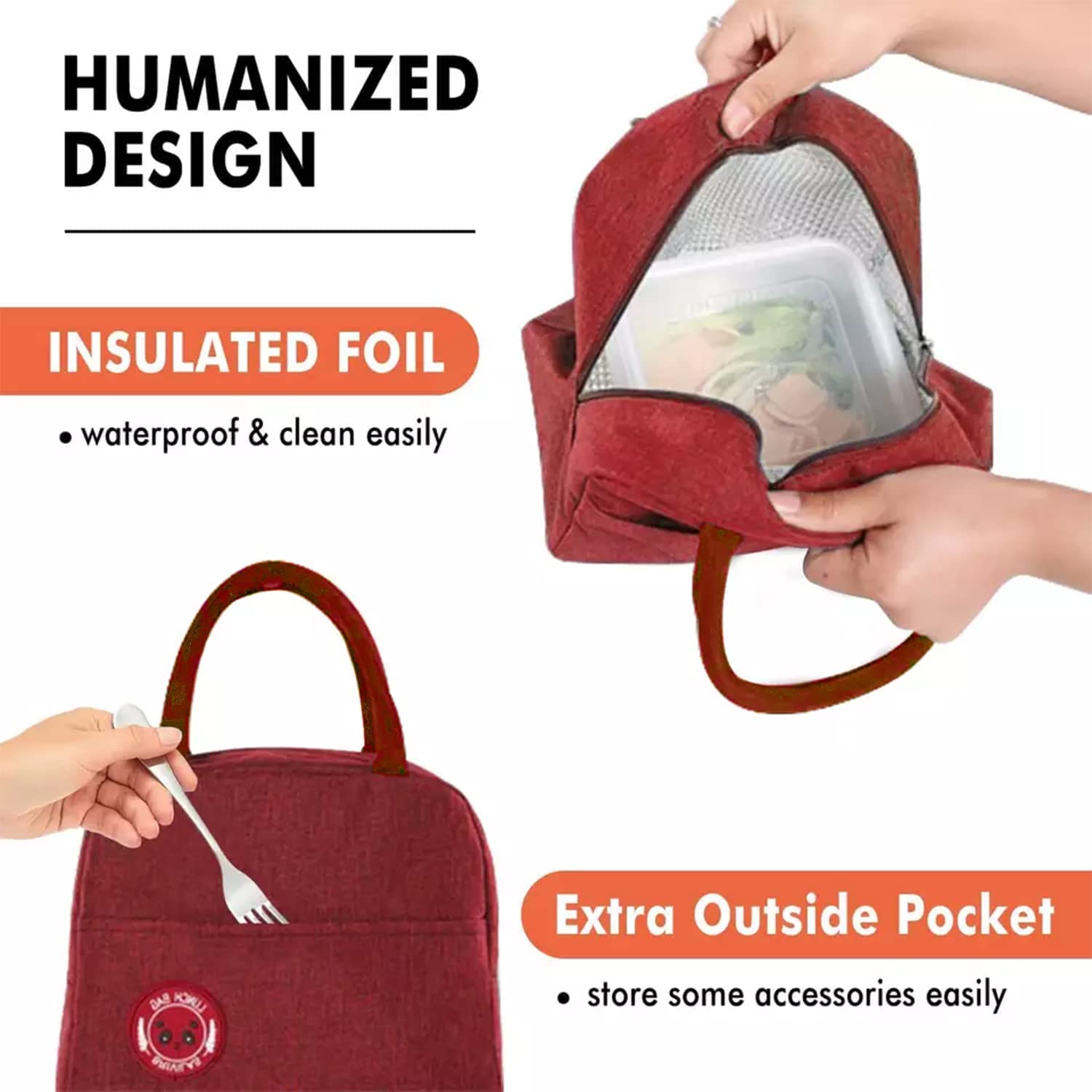 INSULATED FOOD BAG23X13X20CM LUNCH BAG FOR WOMEN & MEN ADULT INSULATED LUNCH BOX, SMALL LEAKPROOF COOLER FOOD LUNCH CONTAINERS REUSABLE HIGH CAPACITY LUNCH TOTE BAGS FOR WORK, TRAVEL, OUTDOOR (