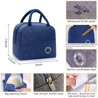 INSULATED FOOD BAG23X13X20CM LUNCH BAG FOR WOMEN & MEN ADULT INSULATED LUNCH BOX, SMALL LEAKPROOF COOLER FOOD LUNCH CONTAINERS REUSABLE HIGH CAPACITY LUNCH TOTE BAGS FOR WORK, TRAVEL, OUTDOOR (