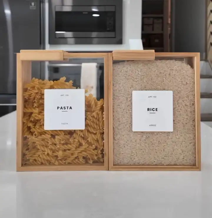 BAMBOO STORAGE CONTAINERS FOOD DISPENSER EASY-TO-CLEAN BAMBOO FOOD STORAGE CONTAINERS FEATURING A REMOVABLE PVC DOOR PANEL,CEREAL DISPENSERS FOR SERVING TEA,COFFEE,SUGAR,CANDY,PASTA,SPICE
