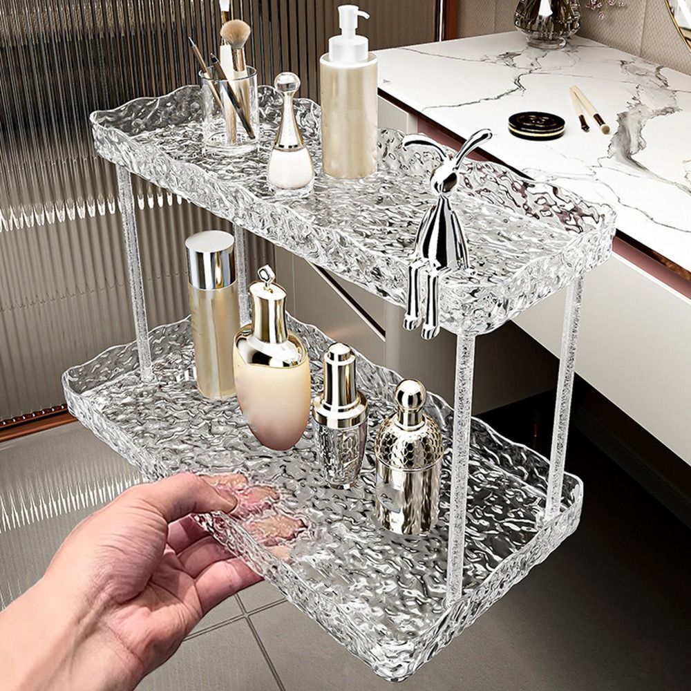 ETERNITY RABBIT 2 LAYER ACRYLIC ORGANIZER TRAY BATHROOM COUNTER ORGANIZER,MAKEUP ORGANIZER FOR VANITY,CLEAR ORGANIZER SHELF FOR KITCHEN SINK COUNTERTOP STORAGE,PERFUME TRAY FOR DRESSER,DECOR TRAY FOR