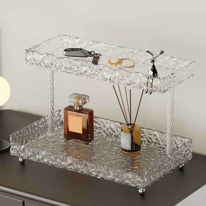 ETERNITY RABBIT 2 LAYER ACRYLIC ORGANIZER TRAY BATHROOM COUNTER ORGANIZER,MAKEUP ORGANIZER FOR VANITY,CLEAR ORGANIZER SHELF FOR KITCHEN SINK COUNTERTOP STORAGE,PERFUME TRAY FOR DRESSER,DECOR TRAY FOR