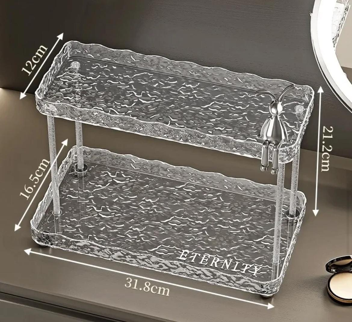 ETERNITY RABBIT 2 LAYER ACRYLIC ORGANIZER TRAY BATHROOM COUNTER ORGANIZER,MAKEUP ORGANIZER FOR VANITY,CLEAR ORGANIZER SHELF FOR KITCHEN SINK COUNTERTOP STORAGE,PERFUME TRAY FOR DRESSER,DECOR TRAY FOR