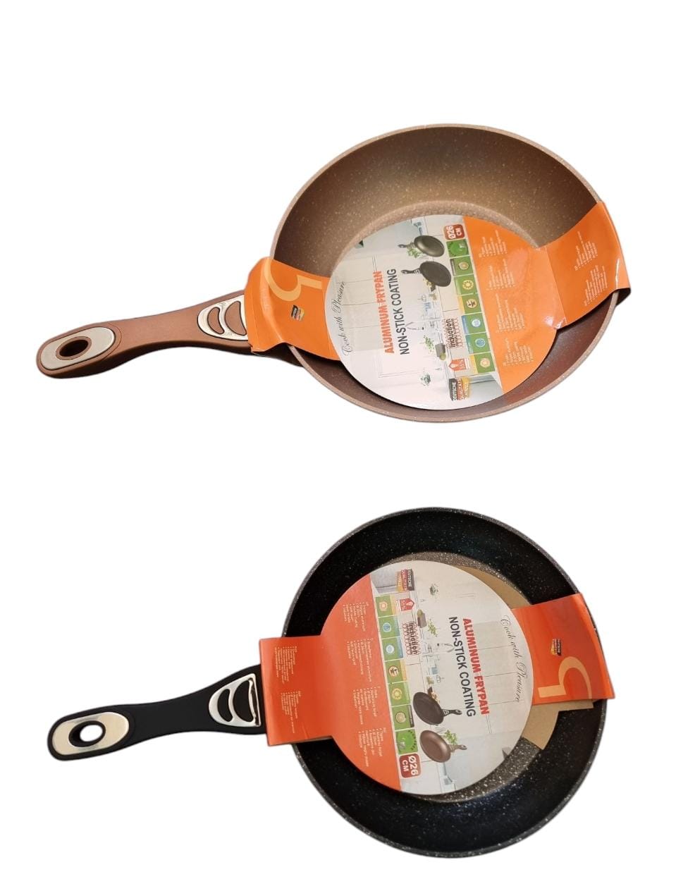 NONSTICK GRANITE SHALLOW FRY PANS NOW AVAILABLE IN 2 COLOURS BROWN OR BLACK AND 3 SIZES: