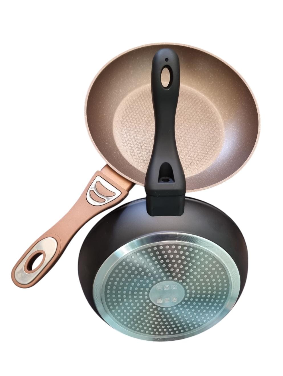 NONSTICK GRANITE SHALLOW FRY PANS NOW AVAILABLE IN 2 COLOURS BROWN OR BLACK AND 3 SIZES:
