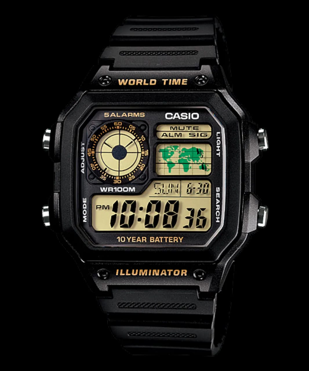 Casio World Time Illuminator | Men’s Digital Watch | 100M WR | Multi Alarms | 100 SEC Stopwatch | Countdown Timer | World Map for World Time | LED Light | LC Analog Display | 10 Year Battery