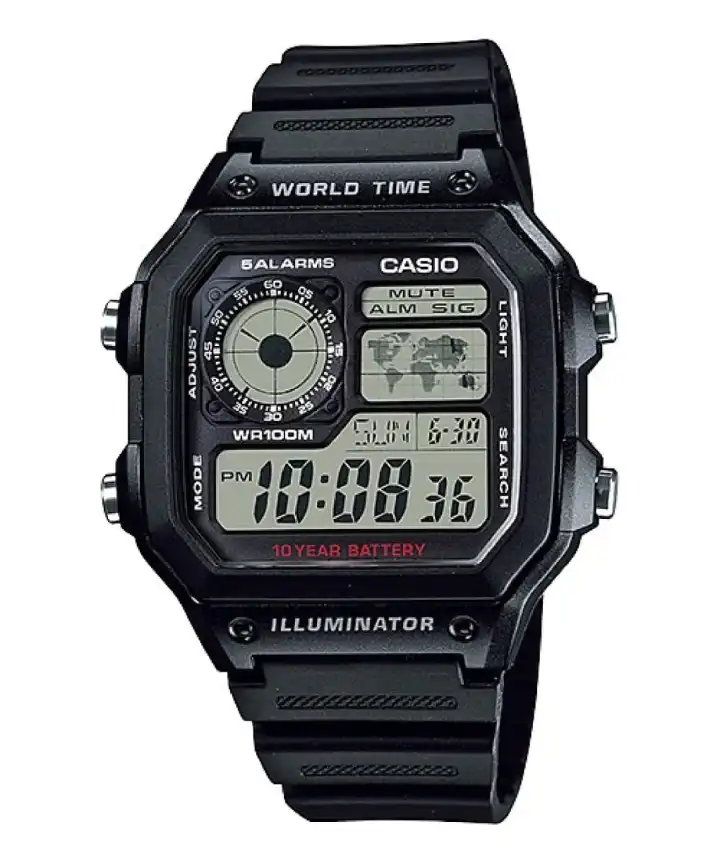 Casio World Time Illuminator | Men’s Digital Watch | 100M WR | Multi Alarms | 100 SEC Stopwatch | Countdown Timer | World Map for World Time | LED Light | LC Analog Display | 10 Year Battery