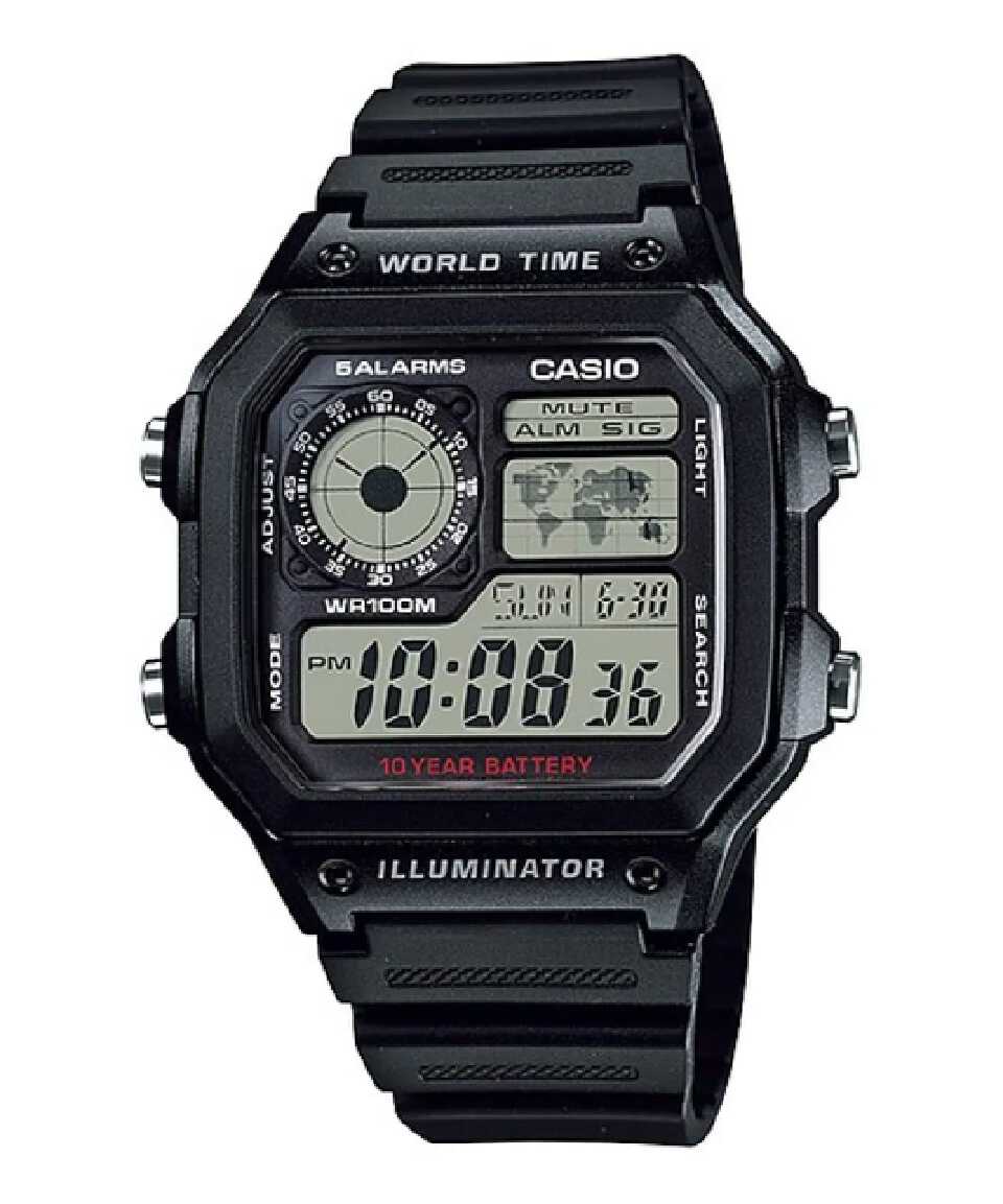 Casio World Time Illuminator | Men’s Digital Watch | 100M WR | Multi Alarms | 100 SEC Stopwatch | Countdown Timer | World Map for World Time | LED Light | LC Analog Display | 10 Year Battery
