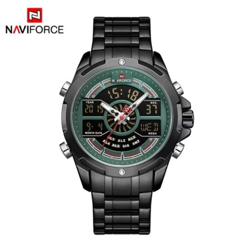 Naviforce Men Black Watch Digital Chronograph Military Sport Quartz WristWatch Stainless Steel Water Proof