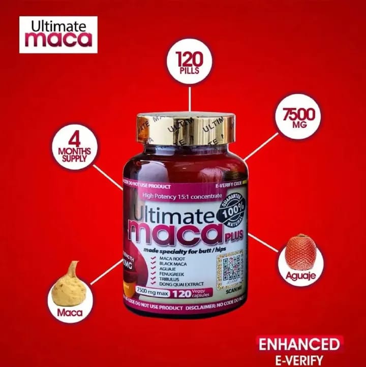 Original Ultimate Maca Plus For Butt And Hips Enhancement Butt And Hip Enlarge Firm And Lift Curves 7500mg 120Capsules