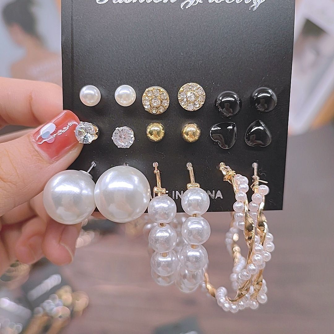 Fashion Beautiful Earrings A Set 0f 9 Pieces With 3 Loop, Studs 6 Small Earrings.