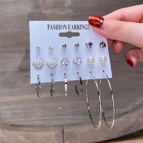 Fashion Beautiful Earrings A Set 0f 9 Pieces With 3 Loop, Studs 6 Small Earrings.