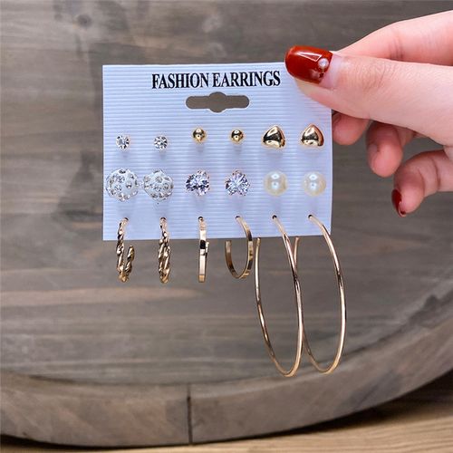 Fashion Beautiful Earrings A Set 0f 9 Pieces With 3 Loop, Studs 6 Small Earrings.