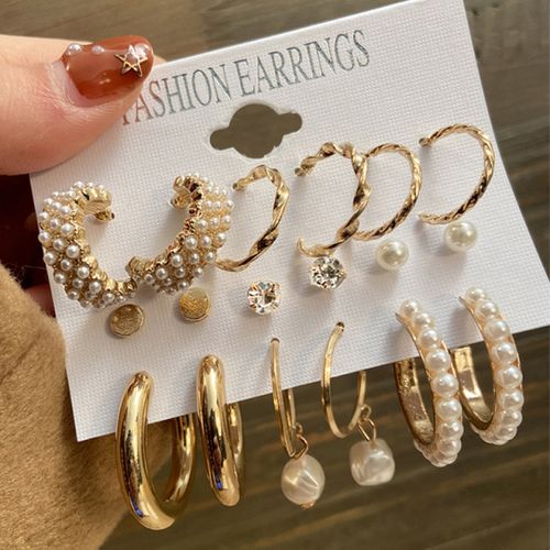 Fashion Beautiful Earrings A Set 0f 9 Pieces With 3 Loop, Studs 6 Small Earrings.