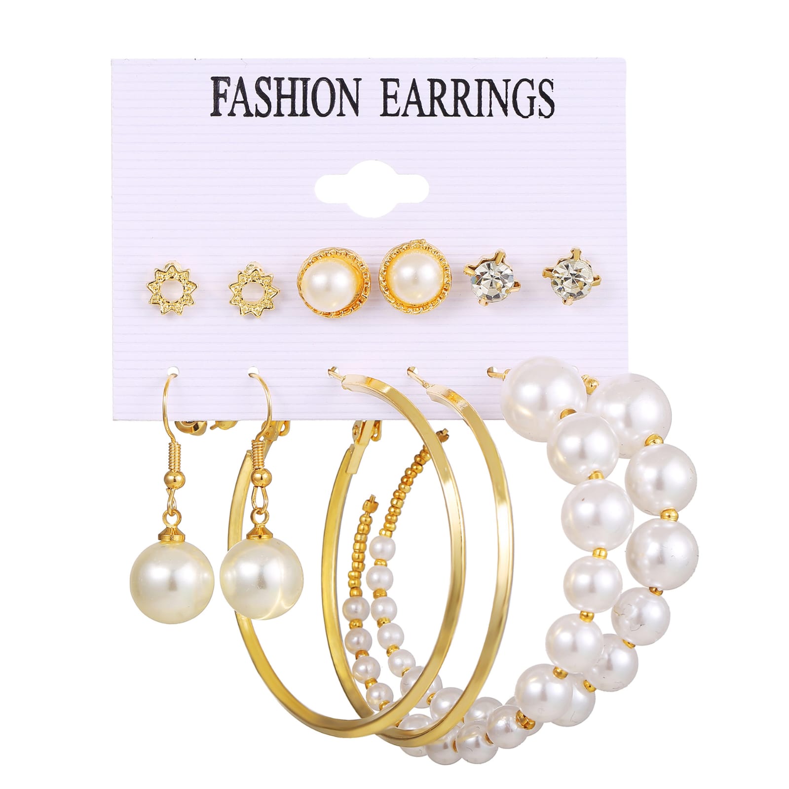 Fashion Fashionable Earrings With 6 Set With 3 Loops And 3 Studs.